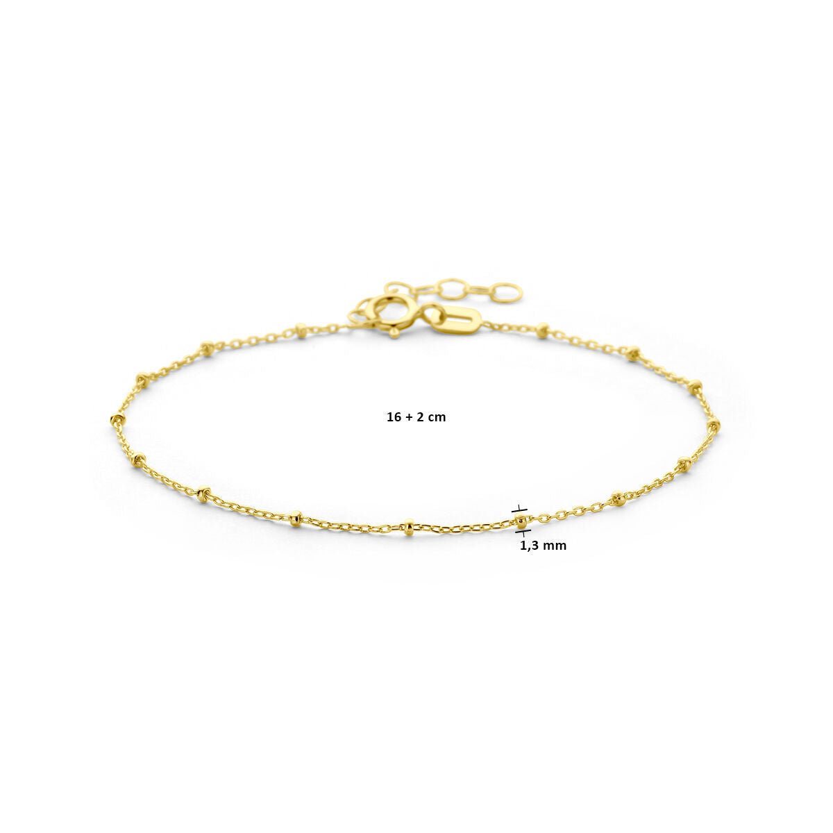 9k armband bolletjes 16 + 2 cm 9K geel