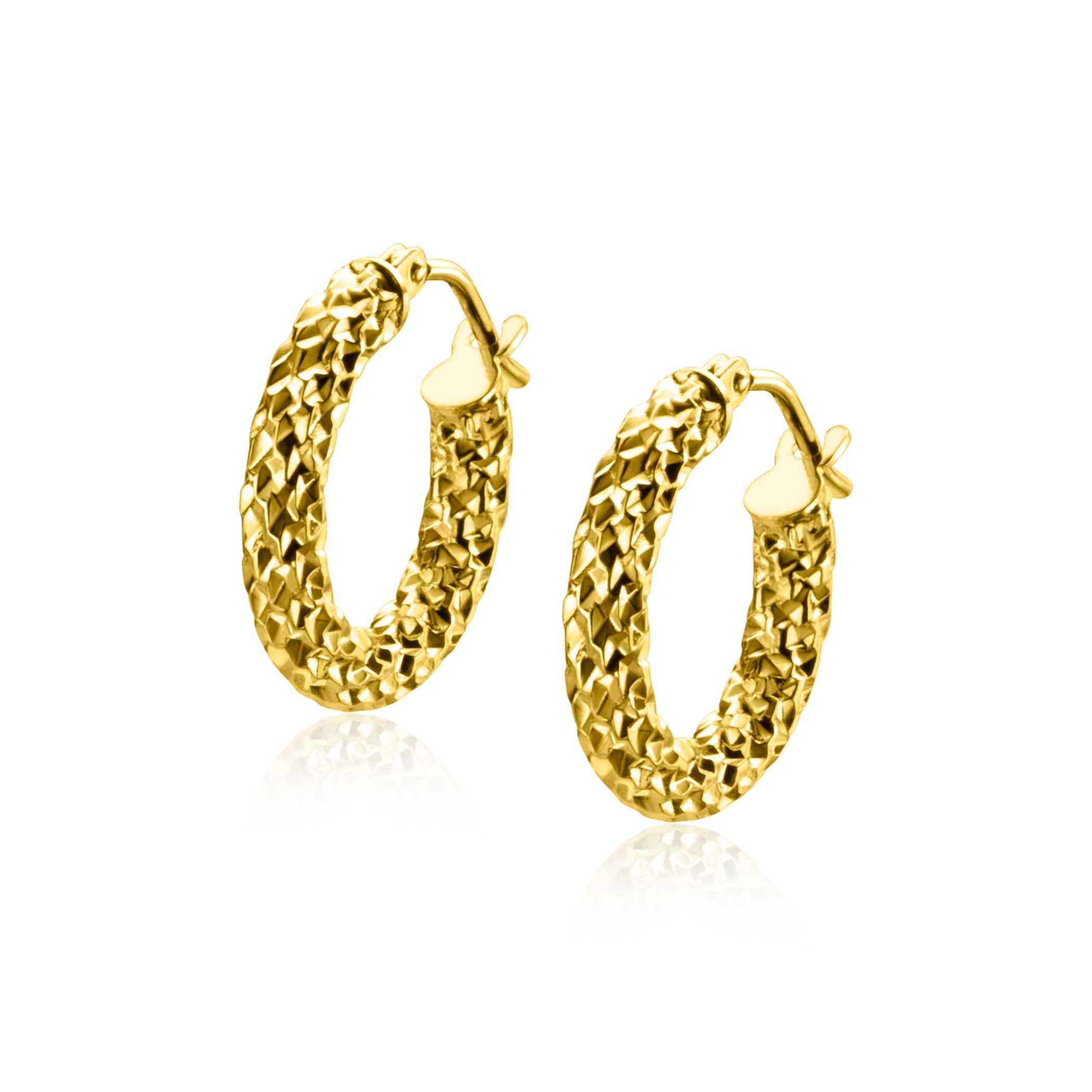 16mm ZINZI Gold 14 krt gouden oorbellen met schitterende bewerkte buis 3mm breed ZGO327