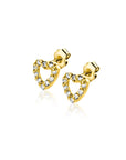 ZINZI Gold 14 krt gouden oorknoppen open hartje bezet met witte zirkonia's 5mm ZGO551