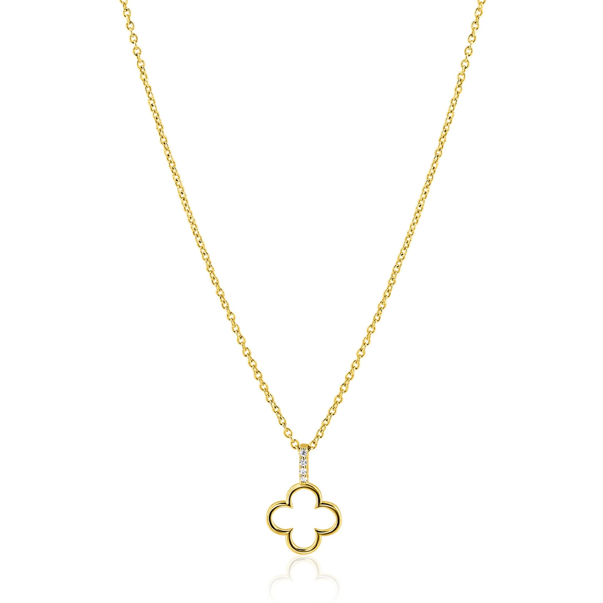 ZINZI gold plated zilveren ketting 42-45cm met open klaver hanger ZIC2743