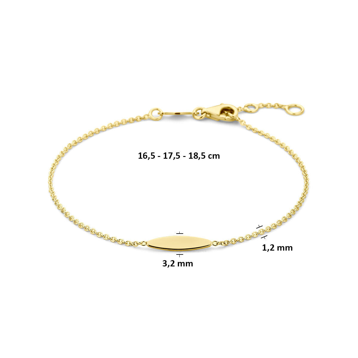 Armband 9K geelgoud 16,5 - 17,5 - 18,5 cm 3.2 mm