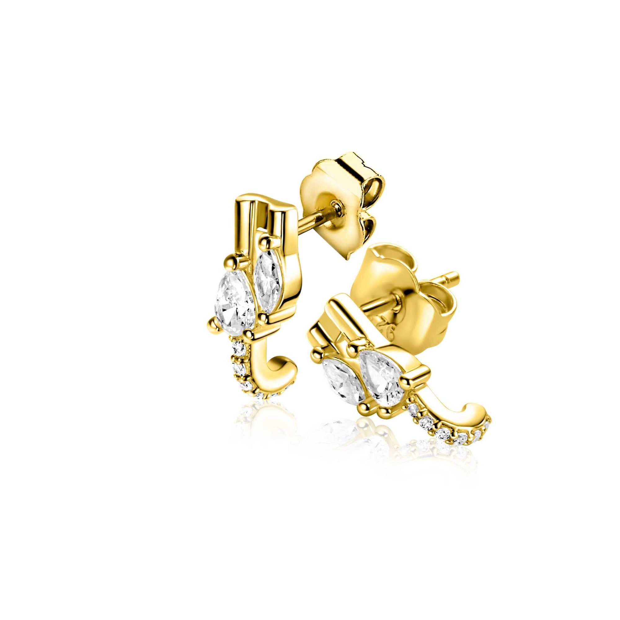 Zinzi 12mm gold plated zilveren multi-look oorstekers met peervormige en ovale witte zirkonia's ZIO2689Y - PansiteNederland.nl