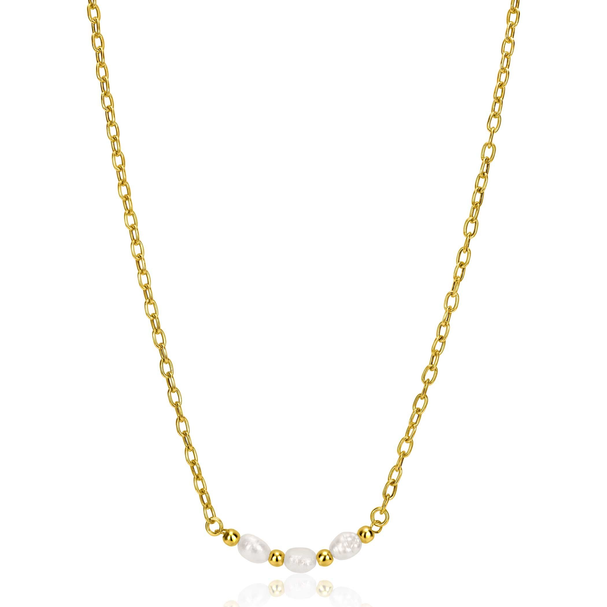ZINZI Verguld Zilveren Ketting met Witte Parel - ZIC2643