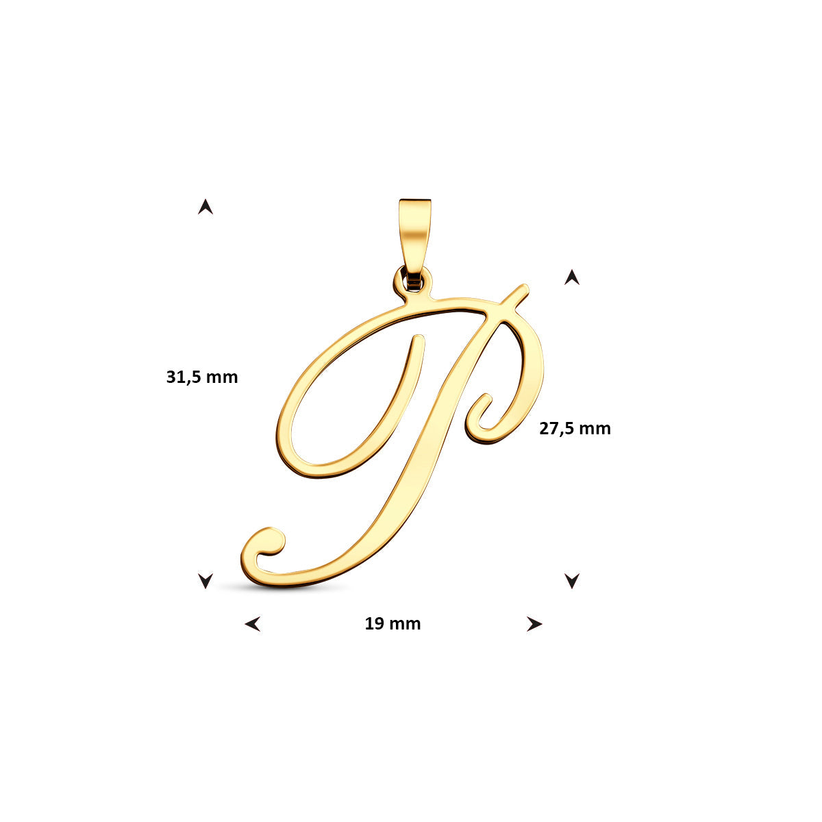 Hanger sierletter P 27,5 mm 14K geelgoud #Letter_P