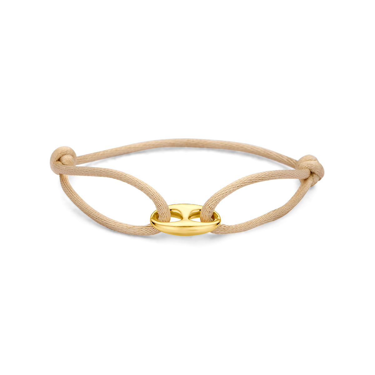Fantasy Collection Armband satijn beige koffieboon 9K geelgoud 13 - 26 cm