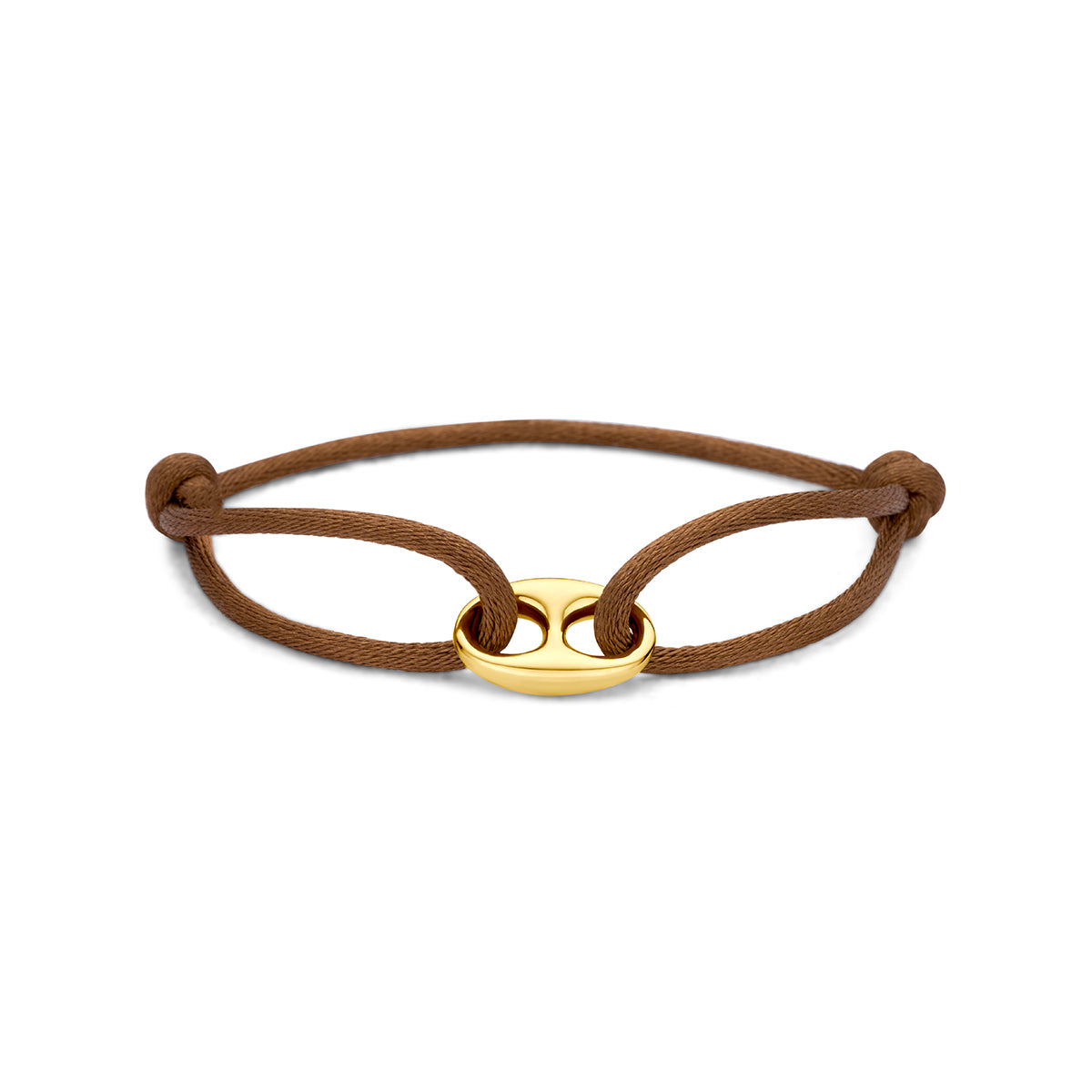 Fantasy Collection Armband satijn bruin koffieboon 9K geelgoud 13 - 26 cm