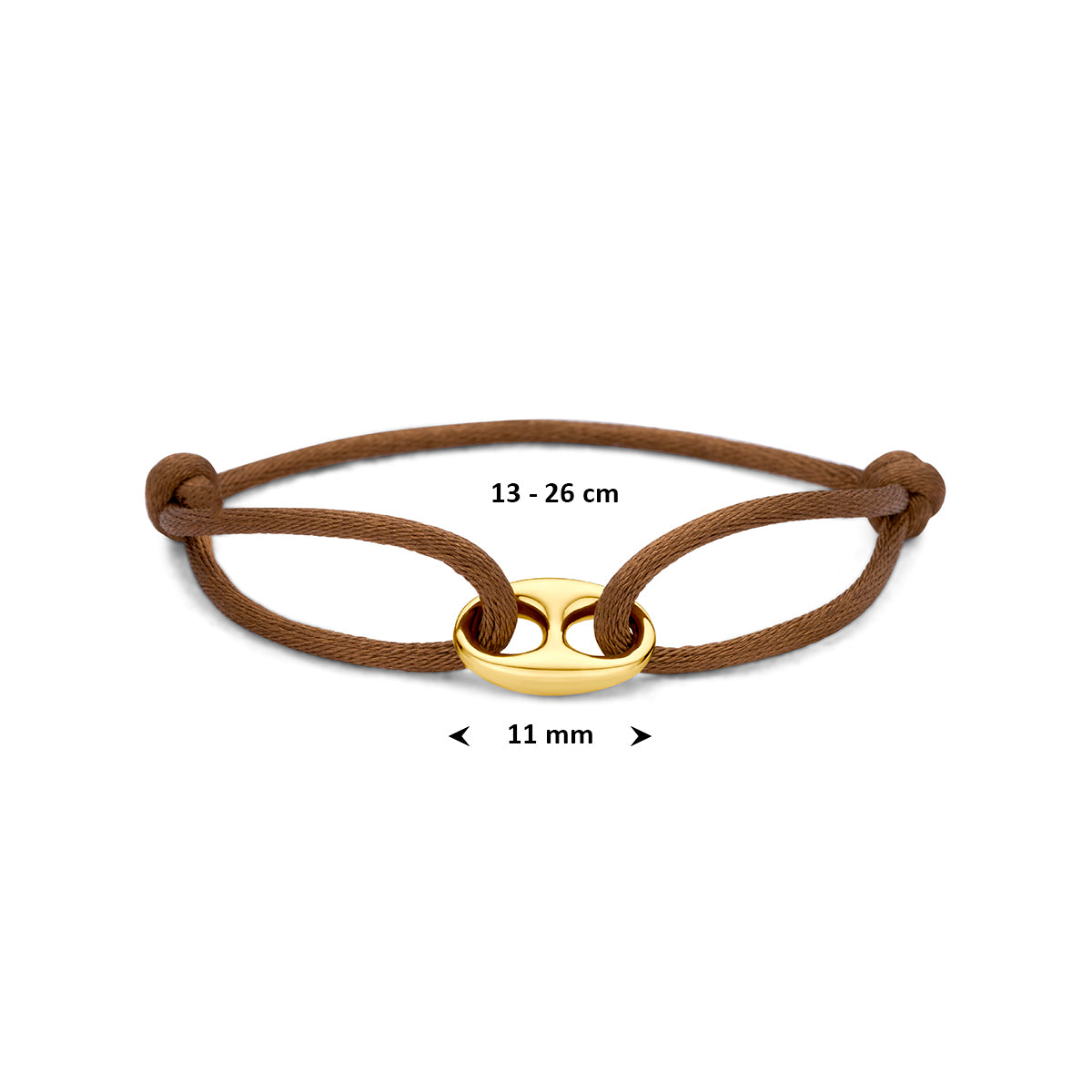Fantasy Collection Armband satijn bruin koffieboon 9K geelgoud 13 - 26 cm - afbeelding 3