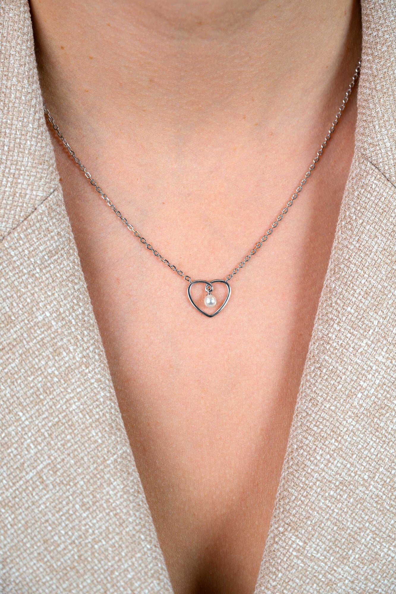 ZINZI Zilveren Ketting met Hart en Witte Parel ZIC2865