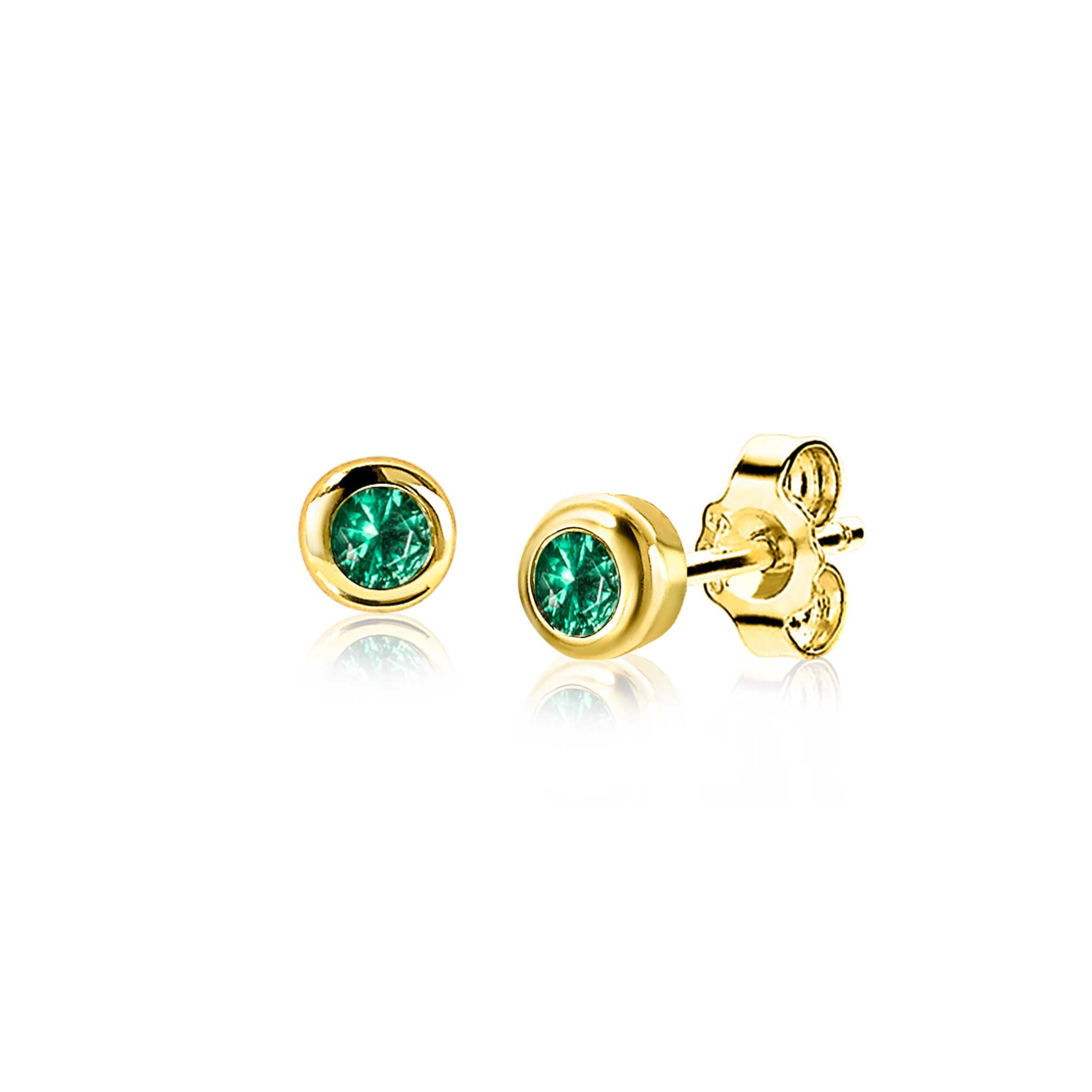 ZINZI MEI oorknoppen 4mm gold plated met geboortesteen groen smaragd zirconia oorbellen