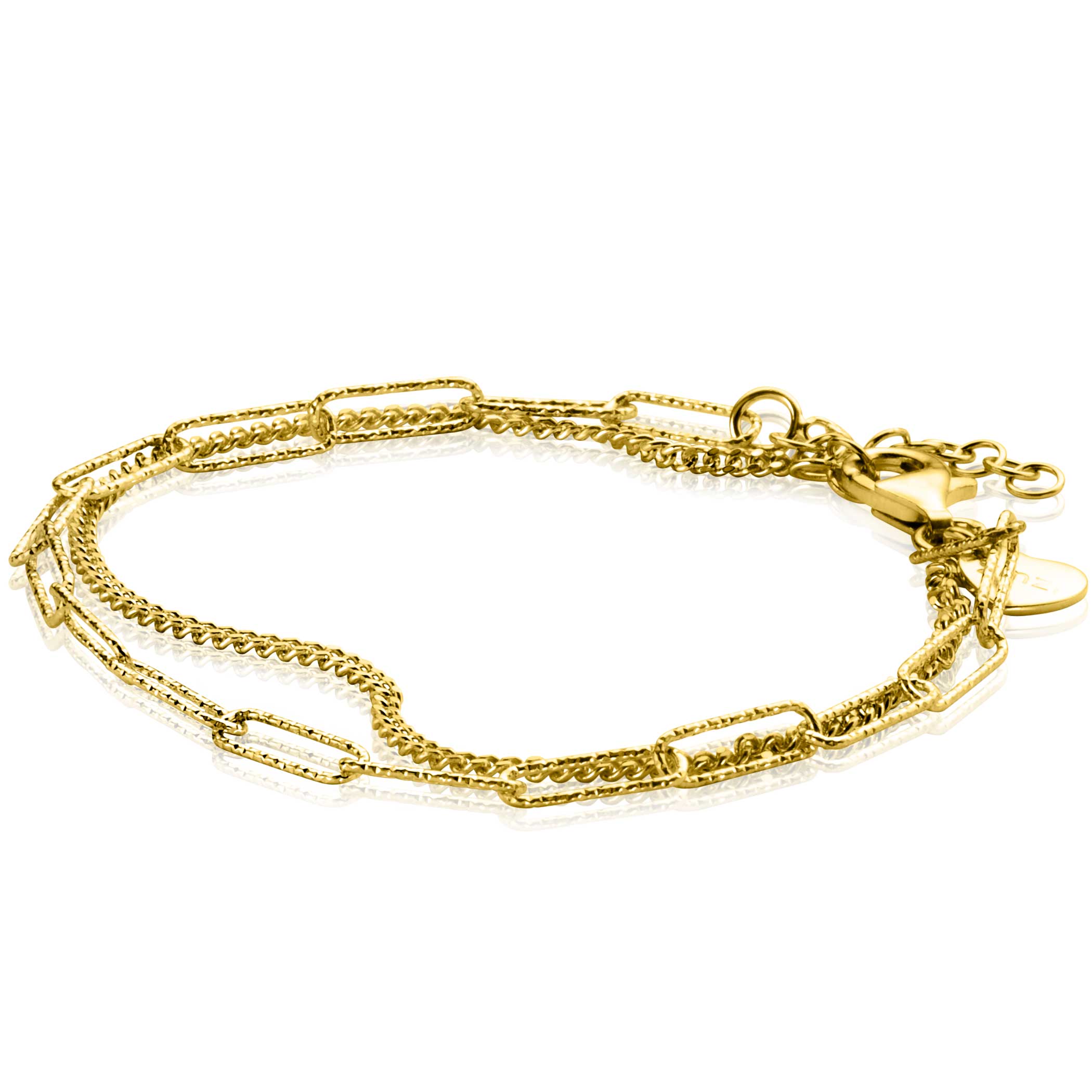 ZINZI gold plated zilveren multi-look armband met gourmette en paperclip schakels - ZIA2367G