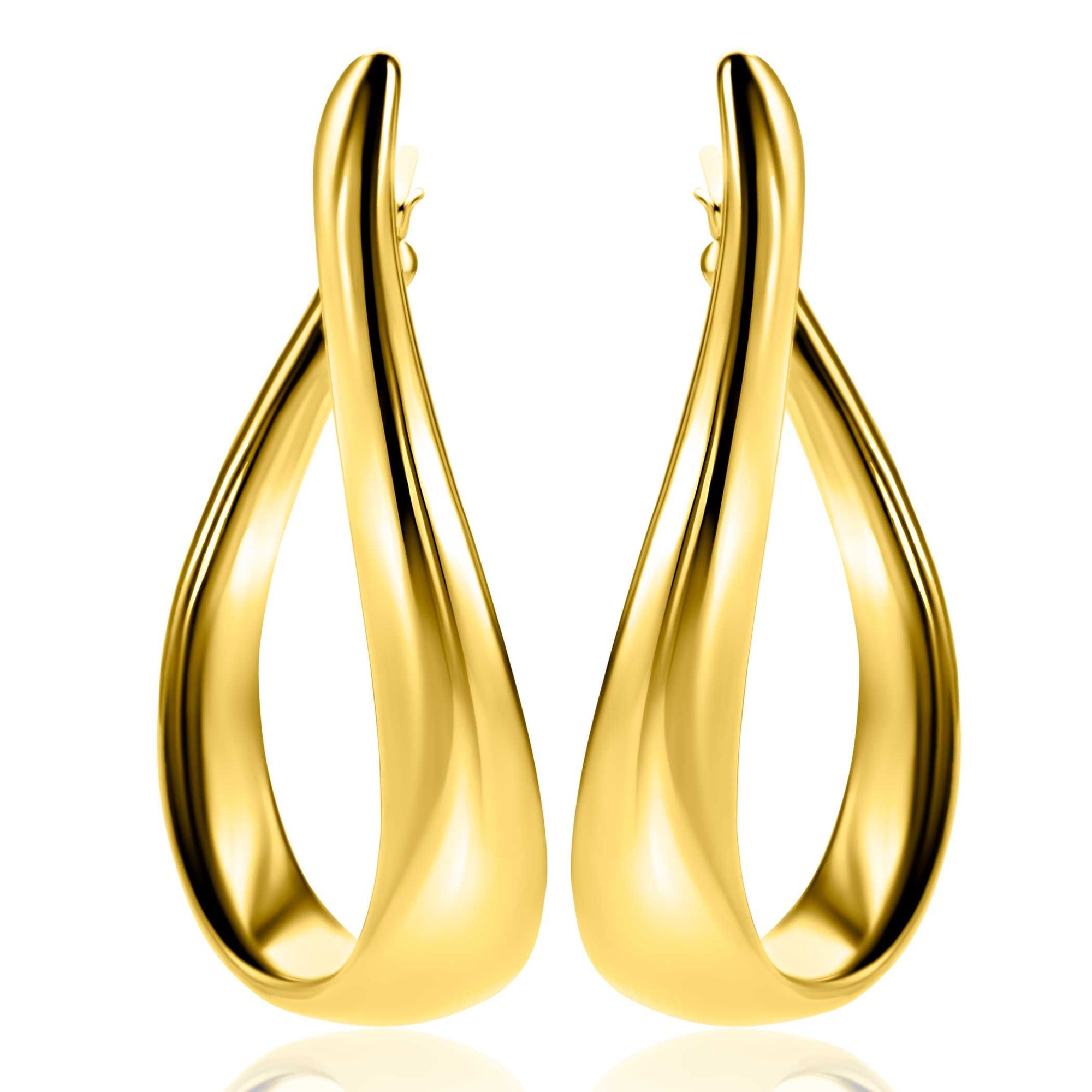 Zinzi 49mm gold plated zilveren grote oorringen in organische vorm met een speelse twist en handige bovensluiting. - PansiteNederland.nl