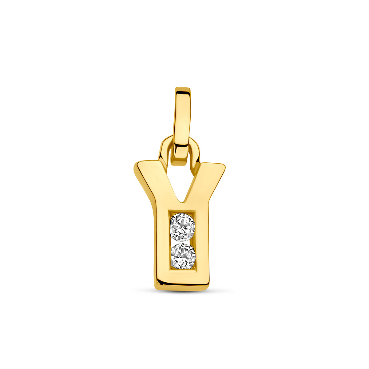 Hanger letter Y zirkonia 9 mm 14K geelgoud #Letter_Y