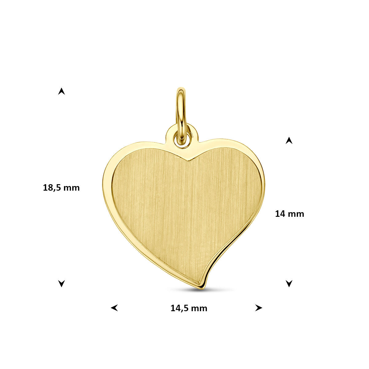 Graveerhanger hart poli/mat 9K geelgoud 14 mm