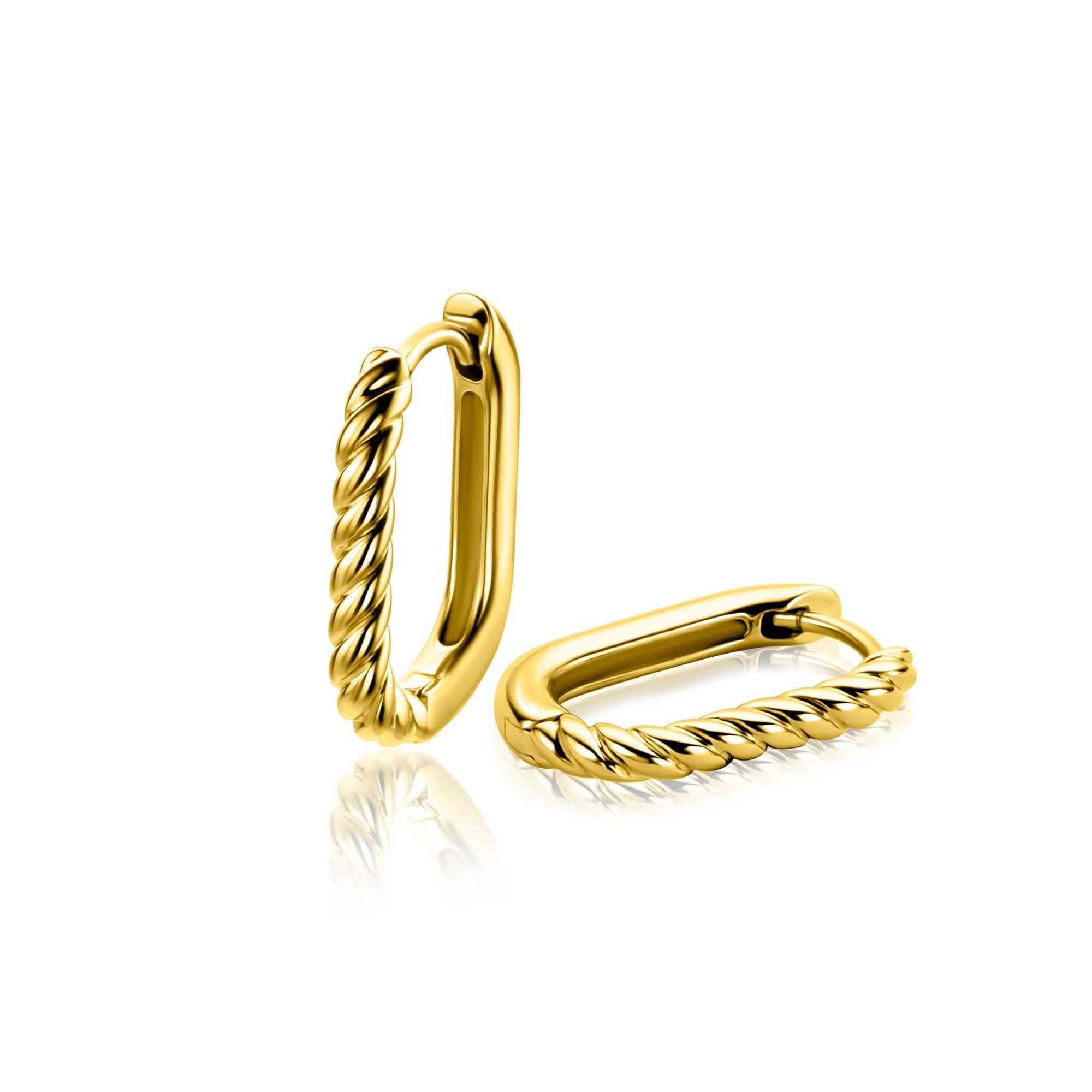 Zinzi 17mm gold plated zilveren oorringen in ovale vorm met gedraaide buis en luxe klapsluiting ZIO2691G - PansiteNederland.nl