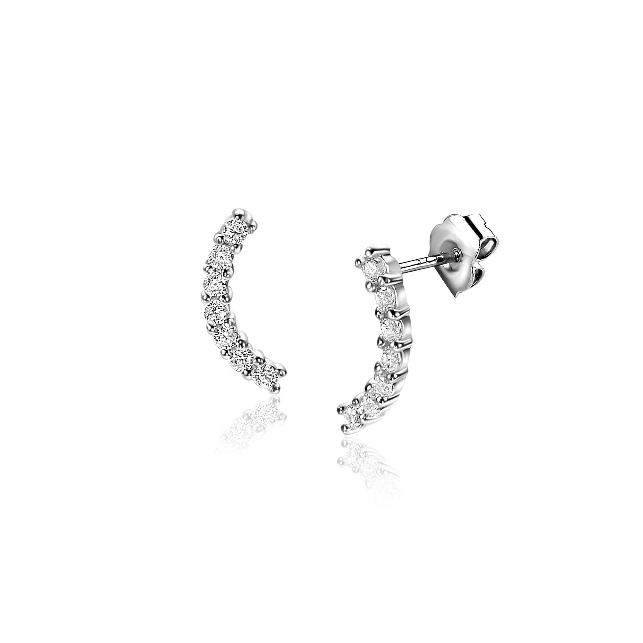 10mm ZINZI zilveren oorknoppen met een sierlijke boog, bezet met zeven witte zirconia's oorbellen - ZIO2426
