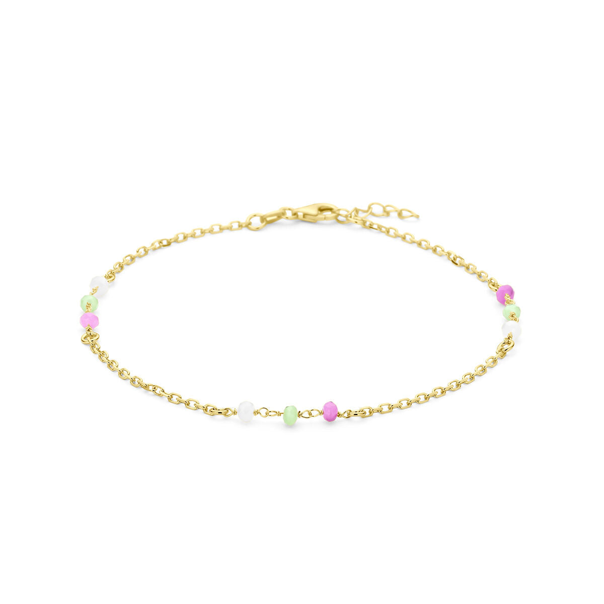 Enkelbandje meerdere kleuren kristal bolletjes 24 + 2 cm 3 micron zilver verguld (geel)