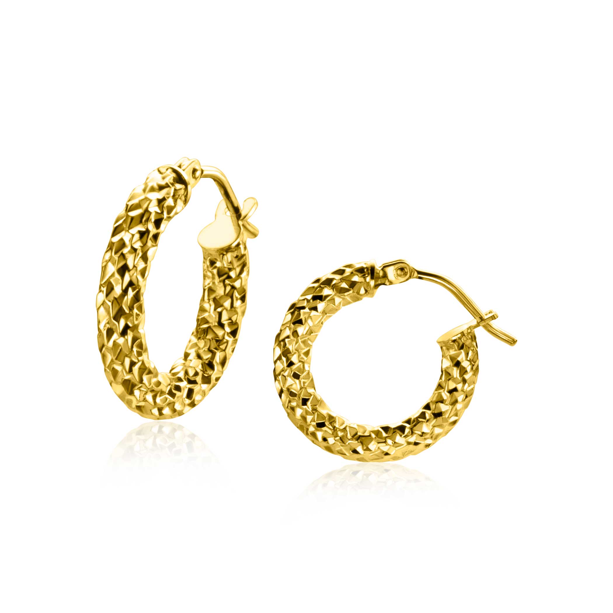 16mm ZINZI Gold 14 krt gouden oorbellen met schitterende bewerkte buis 3mm breed ZGO327