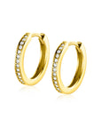 Zinzi Gold 14 krt gouden oorringen bezet met witte zirkonia's met luxe klapsluiting 15mm x 2,1mm vierkante buis ZGO429Z - PansiteNederland.nl