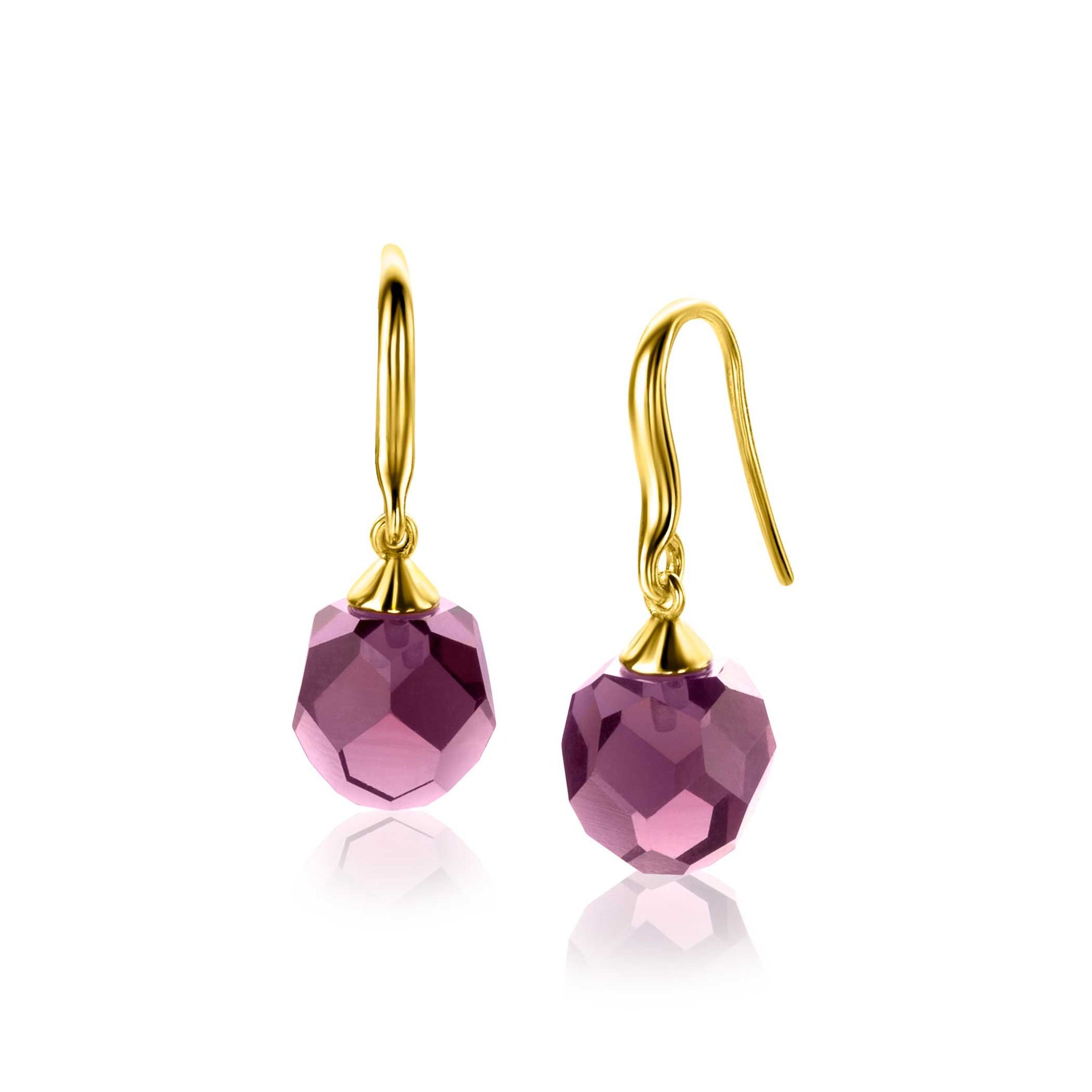 Zinzi 27mm gold plated zilveren oorhangers met paarse bead 10mm ZIO266PG - PansiteNederland.nl