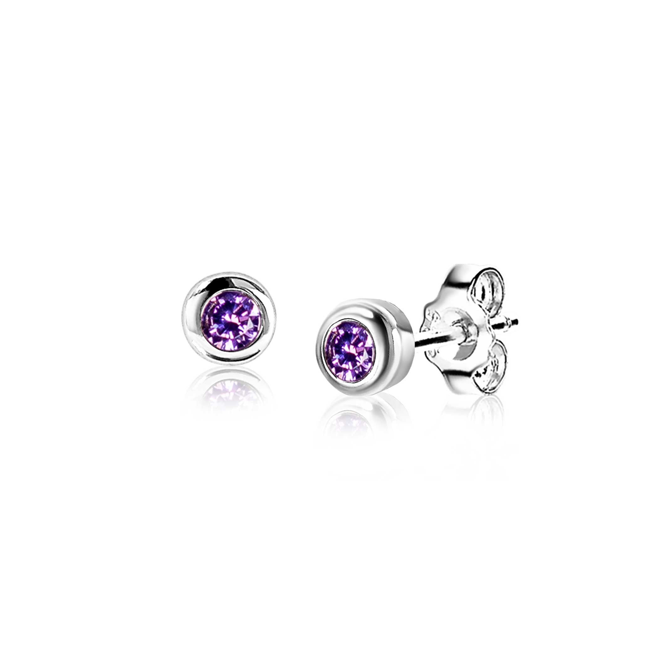 ZINZI FEBRUARI oorknoppen 4mm zilver met geboortesteen paars amethist zirconia oorbellen