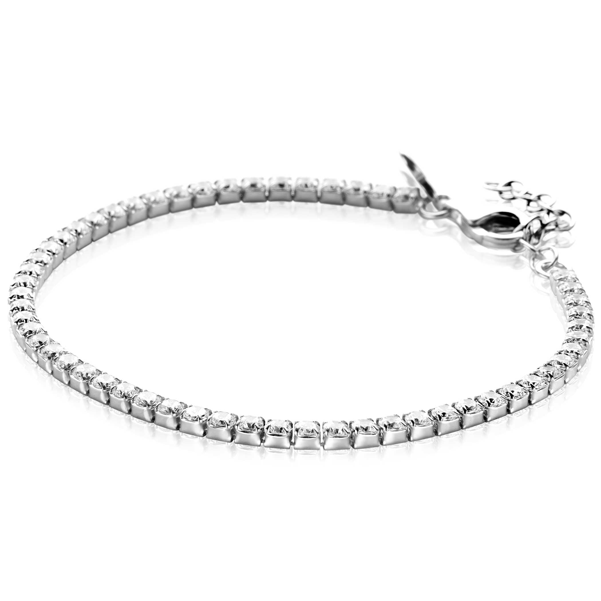ZINZI zilveren tennis armband 3mm breed en bezet met witte zirkonia's in vierkante kastzettingen 17-20cm - ZIA2665