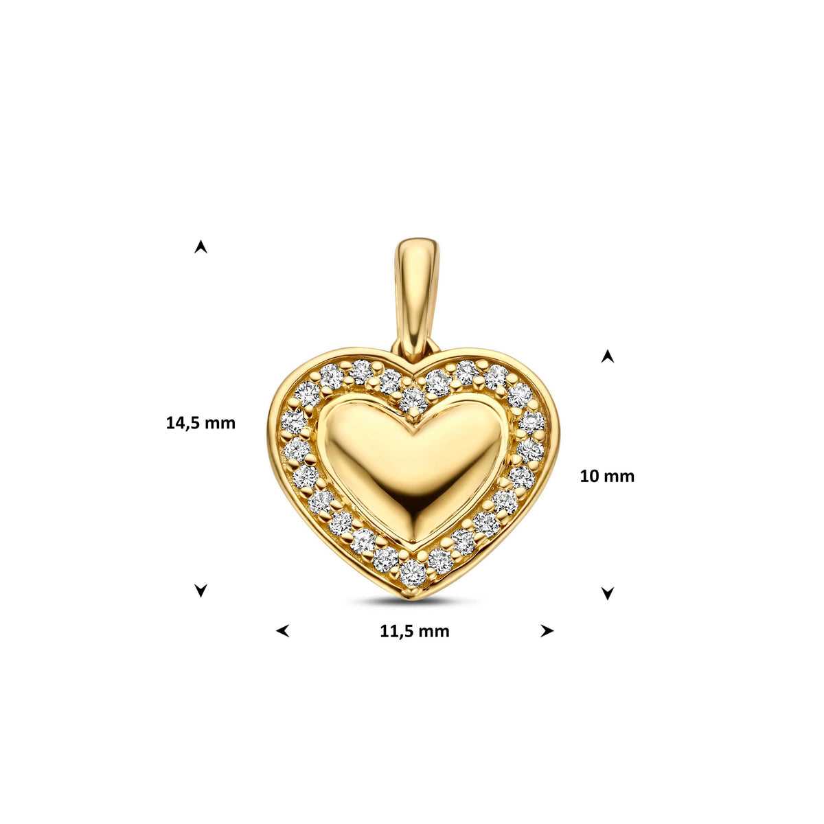 Hanger hart lab grown diamant 0.11ct f vs 14K geelgoud 10 mm
