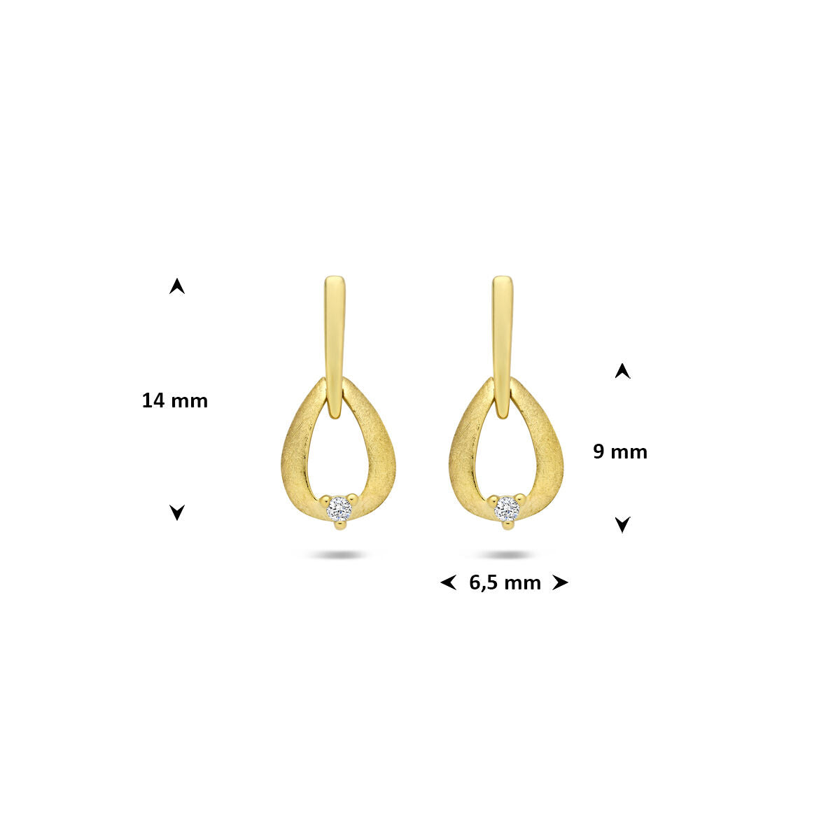 Fantasy Collection Hangende oorbellen diamant 0.02ct (2x 0.01ct) h si 14 mm 14K geelgoud