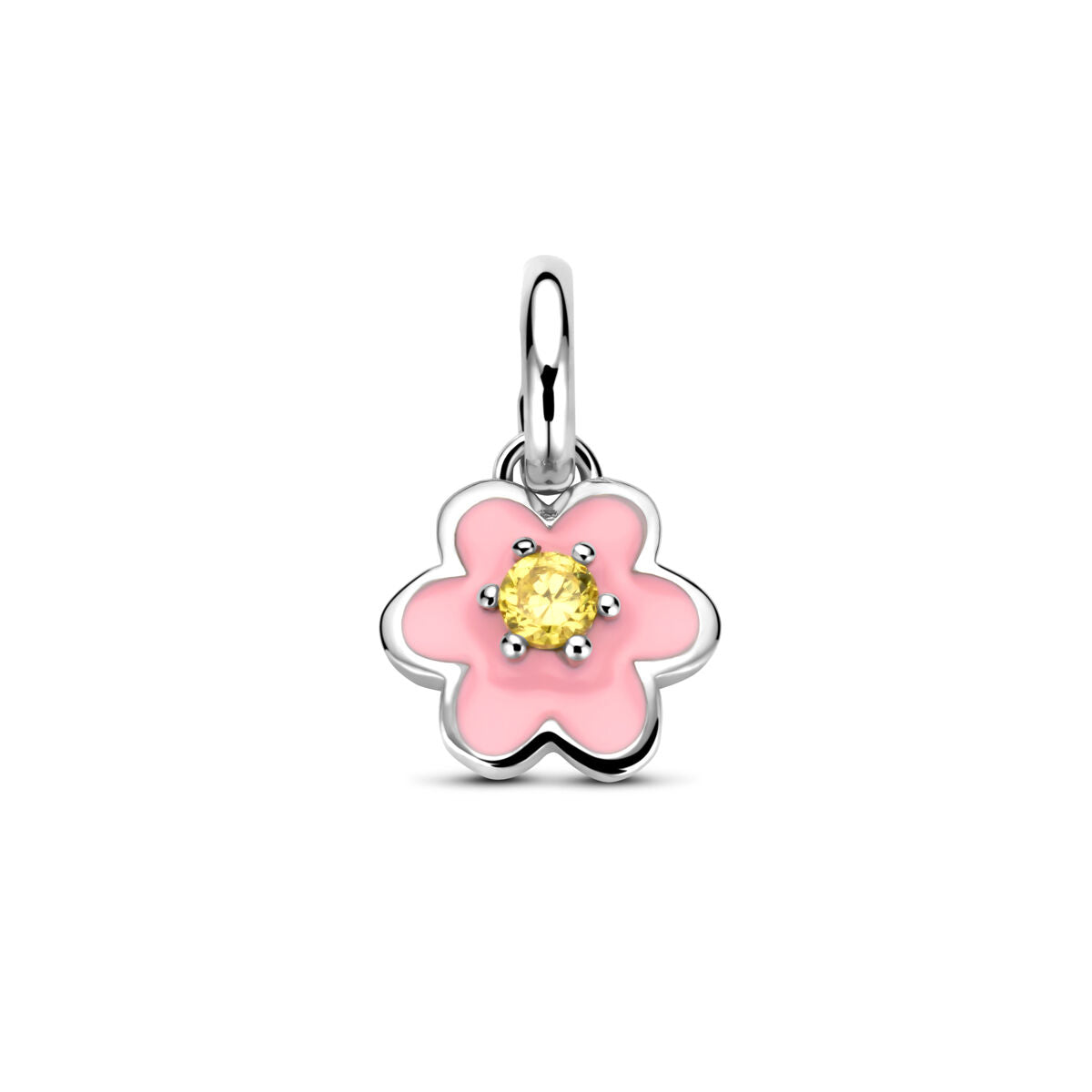 Zilveren gerhodineerde hanger emaille bloem zirkonia 12 mm - 1341269 - PansiteNederland.nl