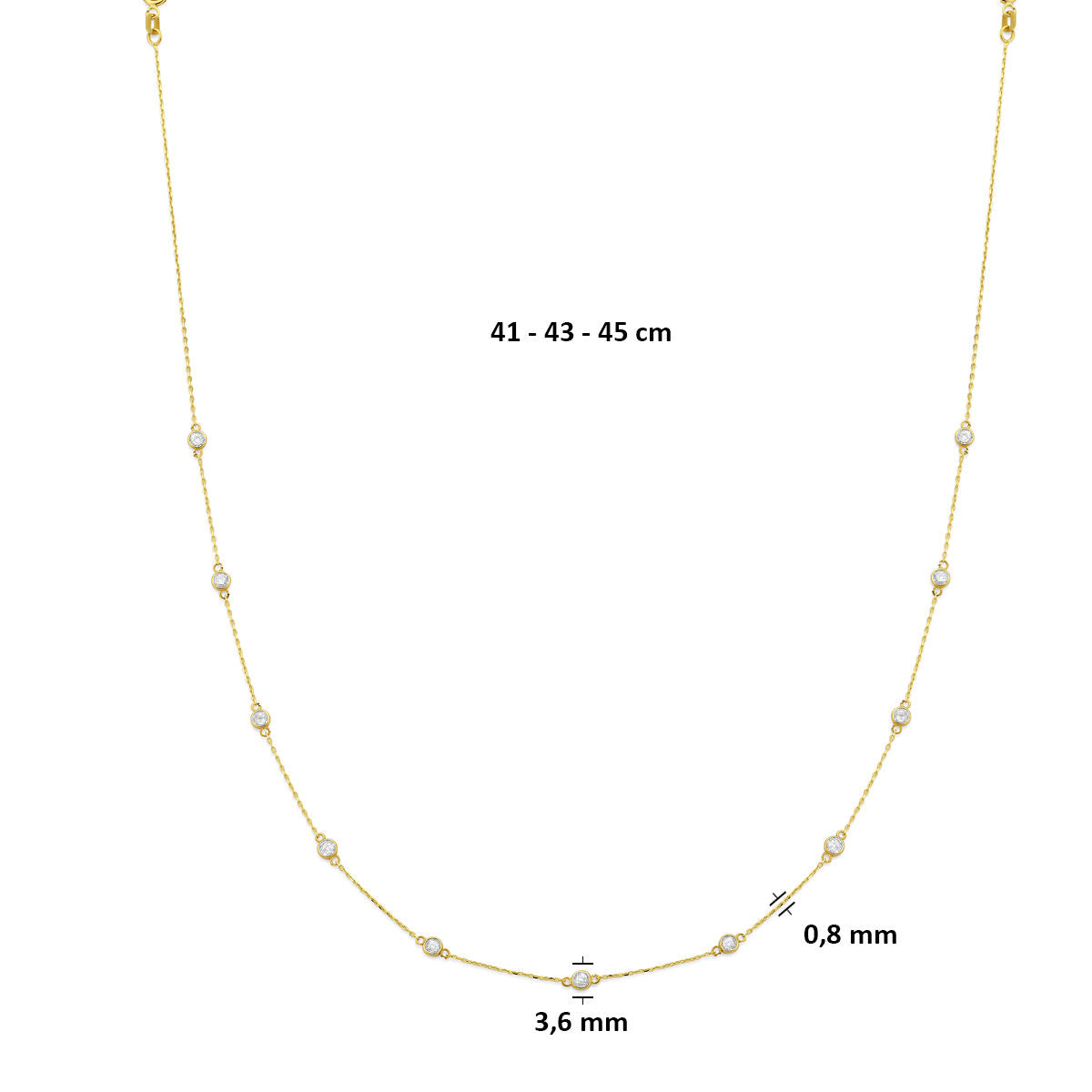 Collier zirkonia 41 - 43 - 45 cm 14K geelgoud