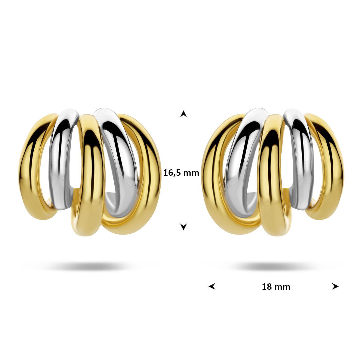 Stekeroorringen 16,5 mm 1 micron zilver verguld 18 mm