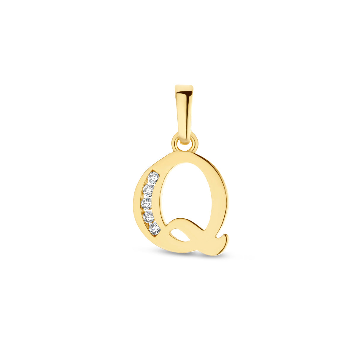 Hanger letter Q zirkonia 14 mm 14K geelgoud #Letter_Q