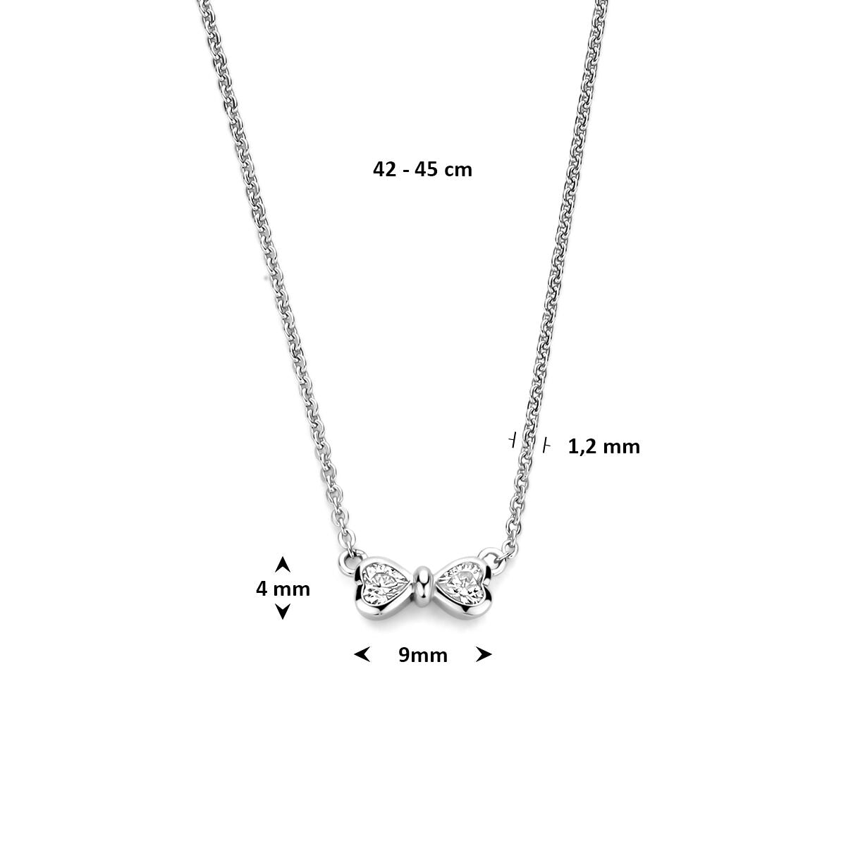 Fantasy Collection Collier strik zirkonia 42 - 45 cm zilver gerhodineerd