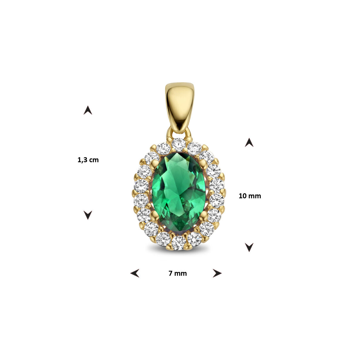 14K geelgoud hanger groen en wit zirkonia halo 4028204 - PansiteNederland.nl