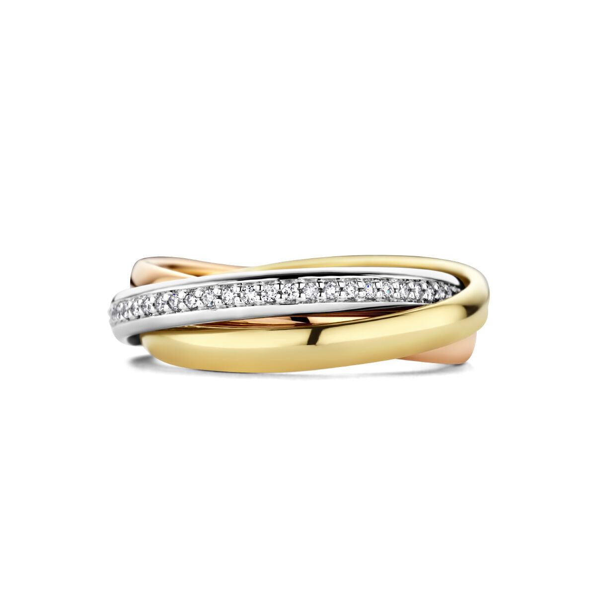 Trinity ringen tricolor diamant 0.29ct h si 14K tricolor goud