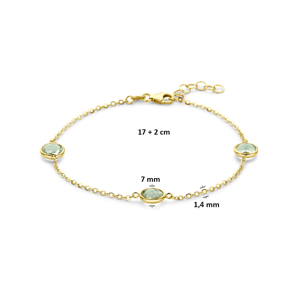 Armband groen amethist 14K geelgoud 17 + 2 cm