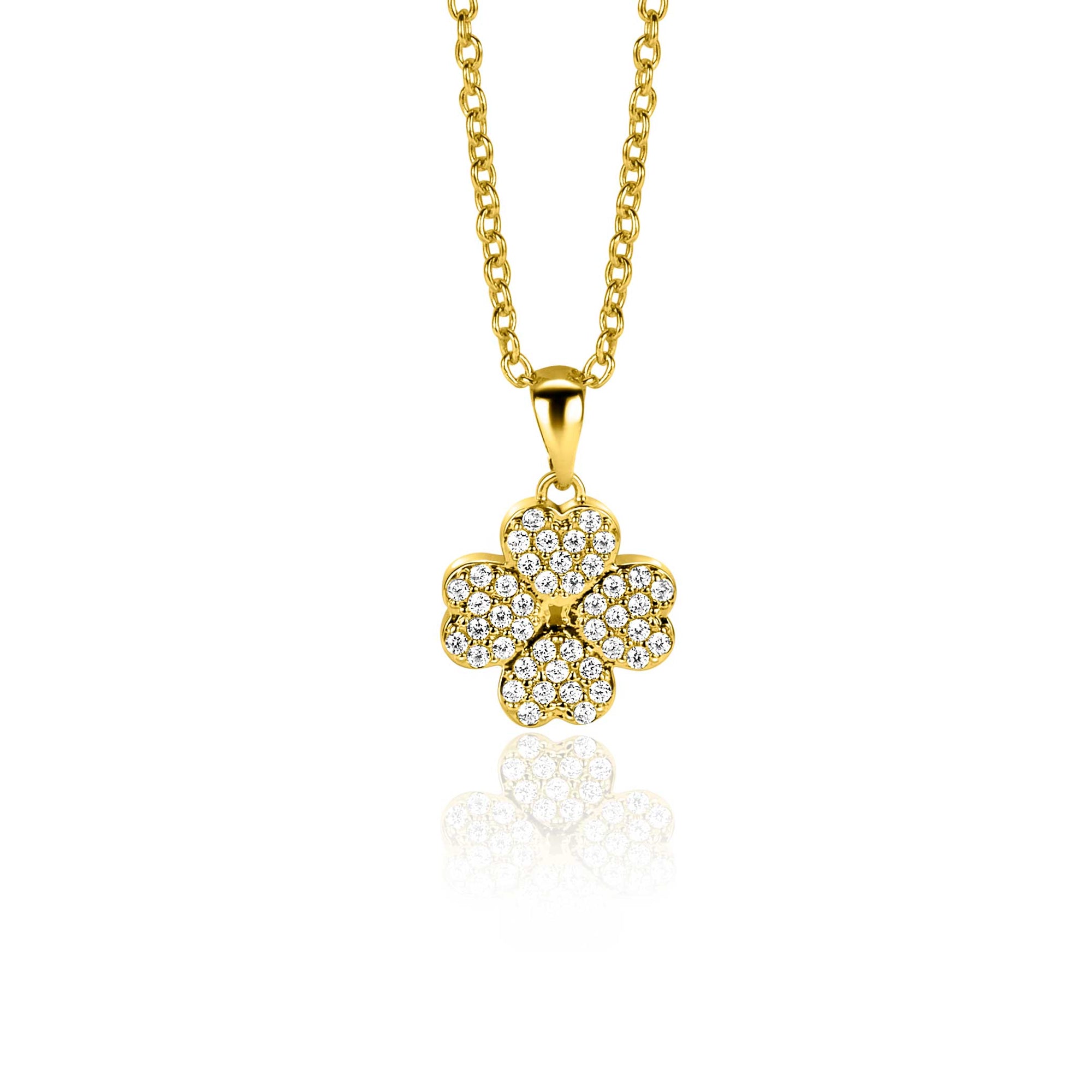 Zinzi gold plated zilveren klaver vier hanger bezet met witte zirkonia's ZIH2618 (zonder collier) - PansiteNederland.nl