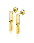 Zinzi Gold 14 krt gouden oorstekers met twee trendy paperclip-schakels 25mm ZGO360