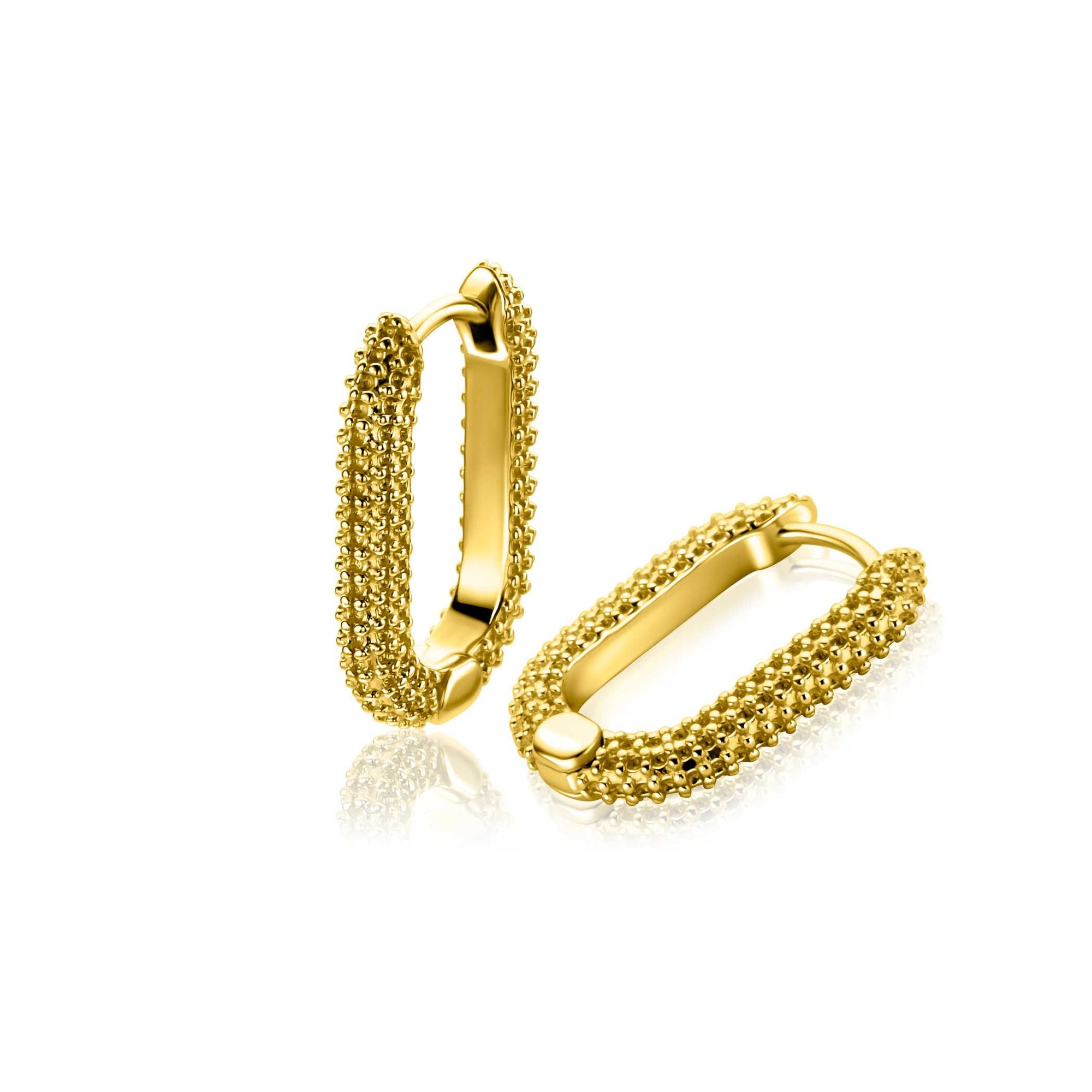 Zinzi 20mm gold plated zilveren oorringen in ovale vorm met bolletjes structuur en luxe klapsluiting ZIO2694G - PansiteNederland.nl