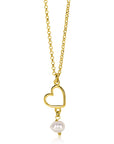 ZINZI gold plated zilveren ketting met open hartje en bungelend witte zoetwaterparel 40-45cm ZIC2642
