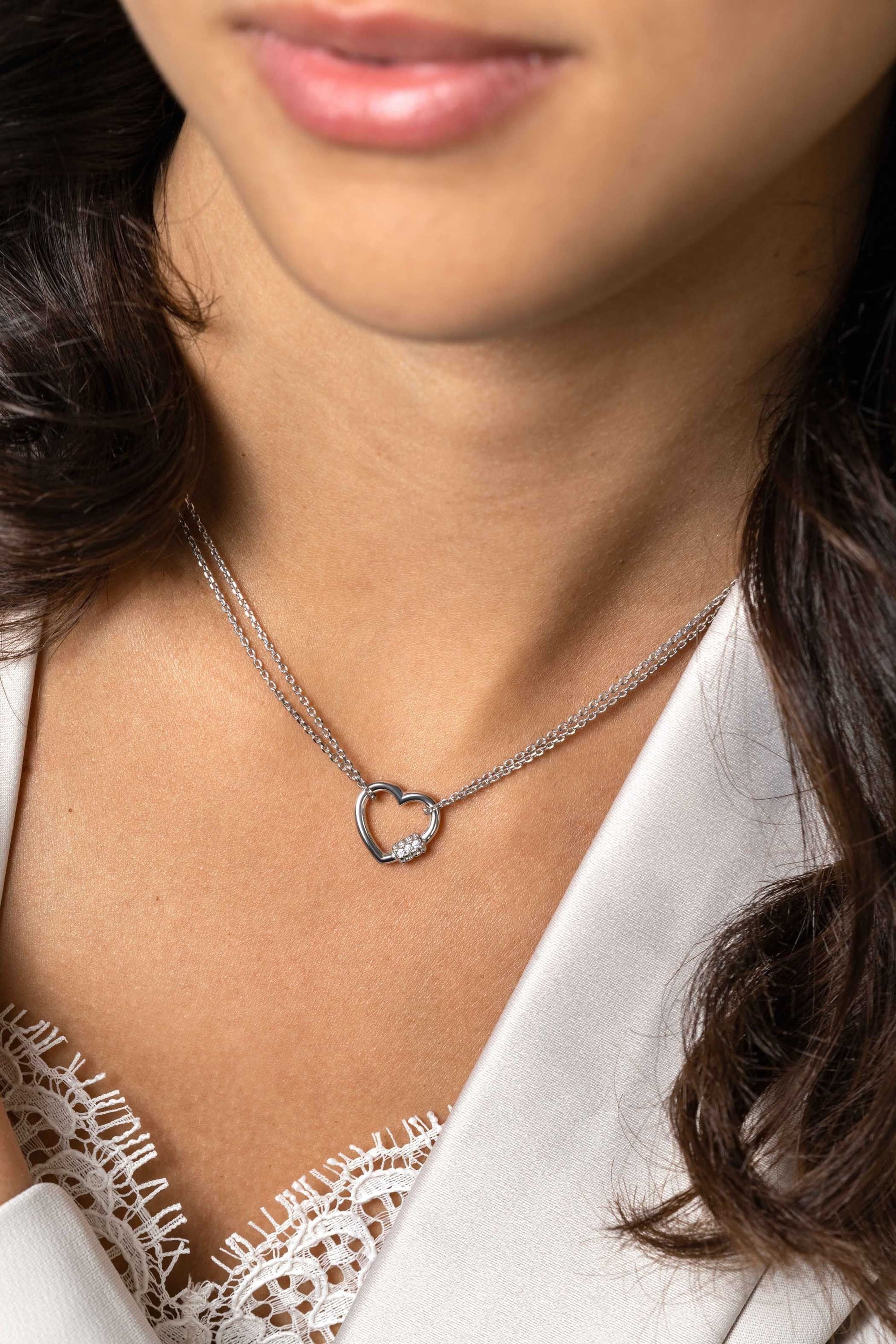 Zinzi zilveren ketting 45cm hart met zirkonia 40-45cm ZIC2507 - PansiteNederland.nl