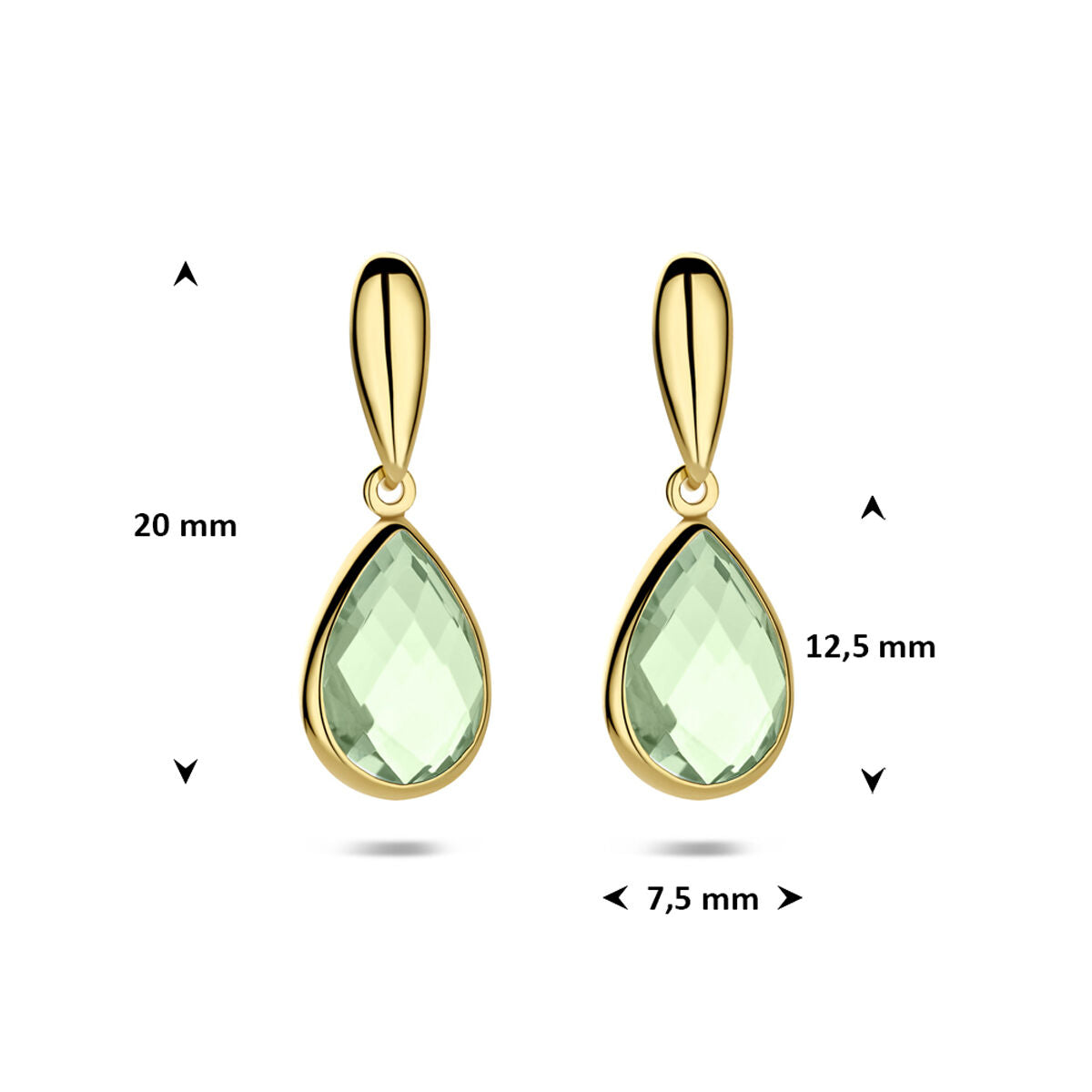 Oorhangers groen amethist 14K geelgoud 20 mm