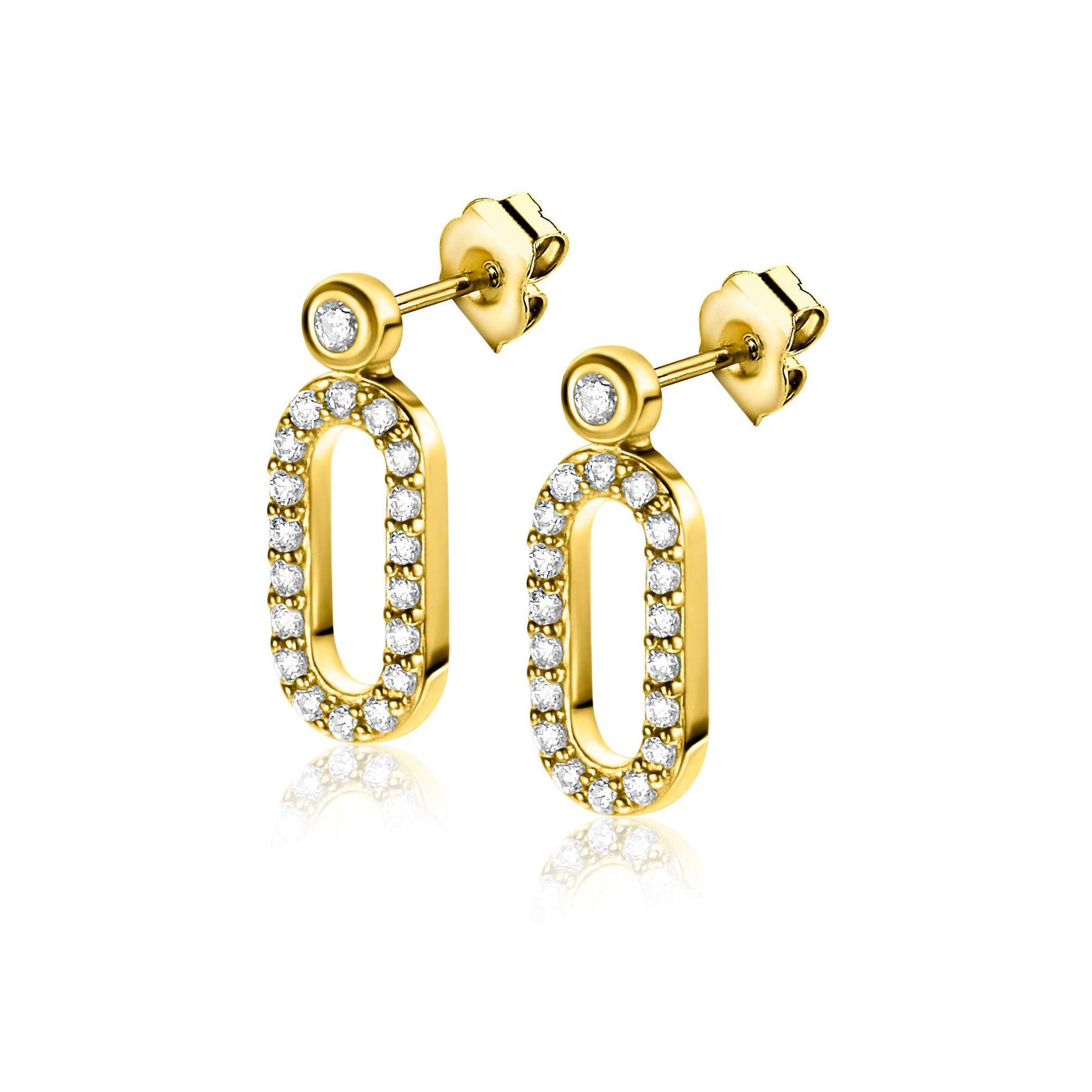 ZINZI gold plated zilveren oorstekers (13mm) met een open ovale vorm bezet met witte zirkonia's ZIO2398Y - PansiteNederland.nl
