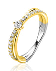 ZINZI gold plated zilveren cross-over ring, bezet met witte zirkonia ZIR2725Y - PansiteNederland.nl