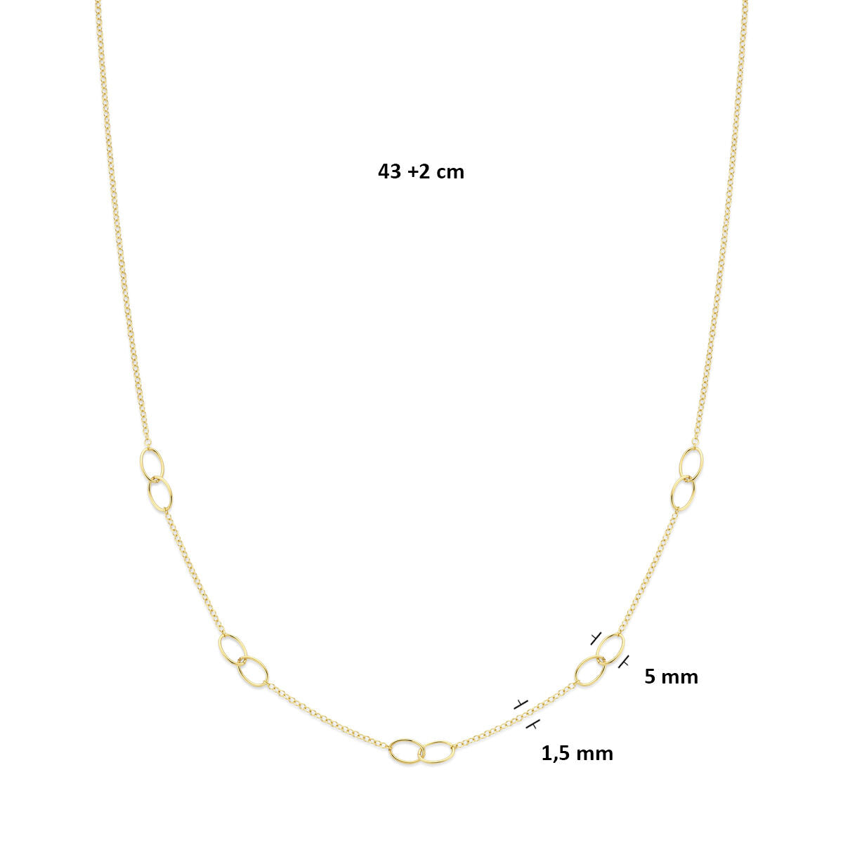 Fantasy Collection Collier ovaaltjes 43 + 2 cm 14K geelgoud