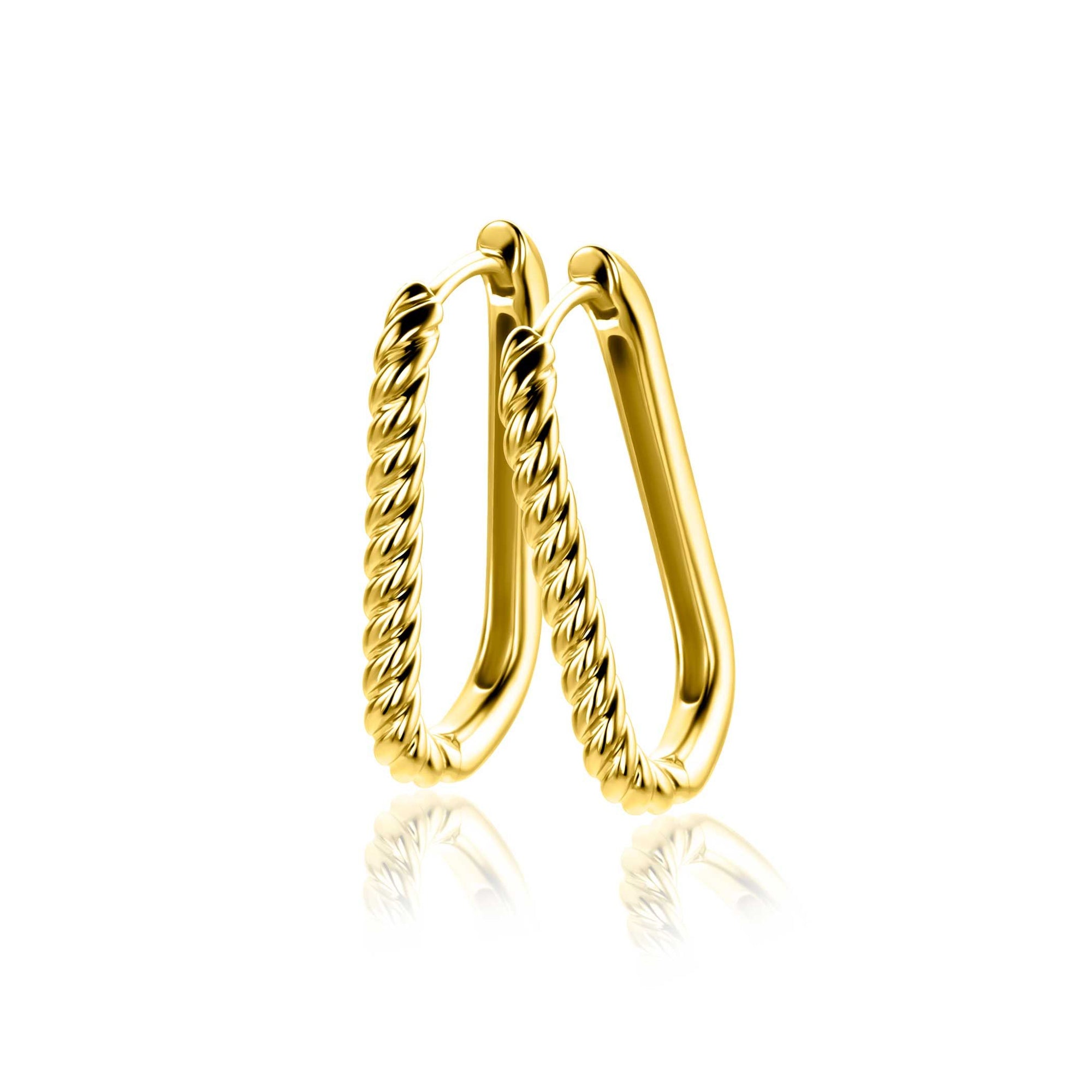 Zinzi 24mm gold plated zilveren oorringen in ovale vorm met gedraaide buis en luxe klapsluiting ZIO2692G - PansiteNederland.nl