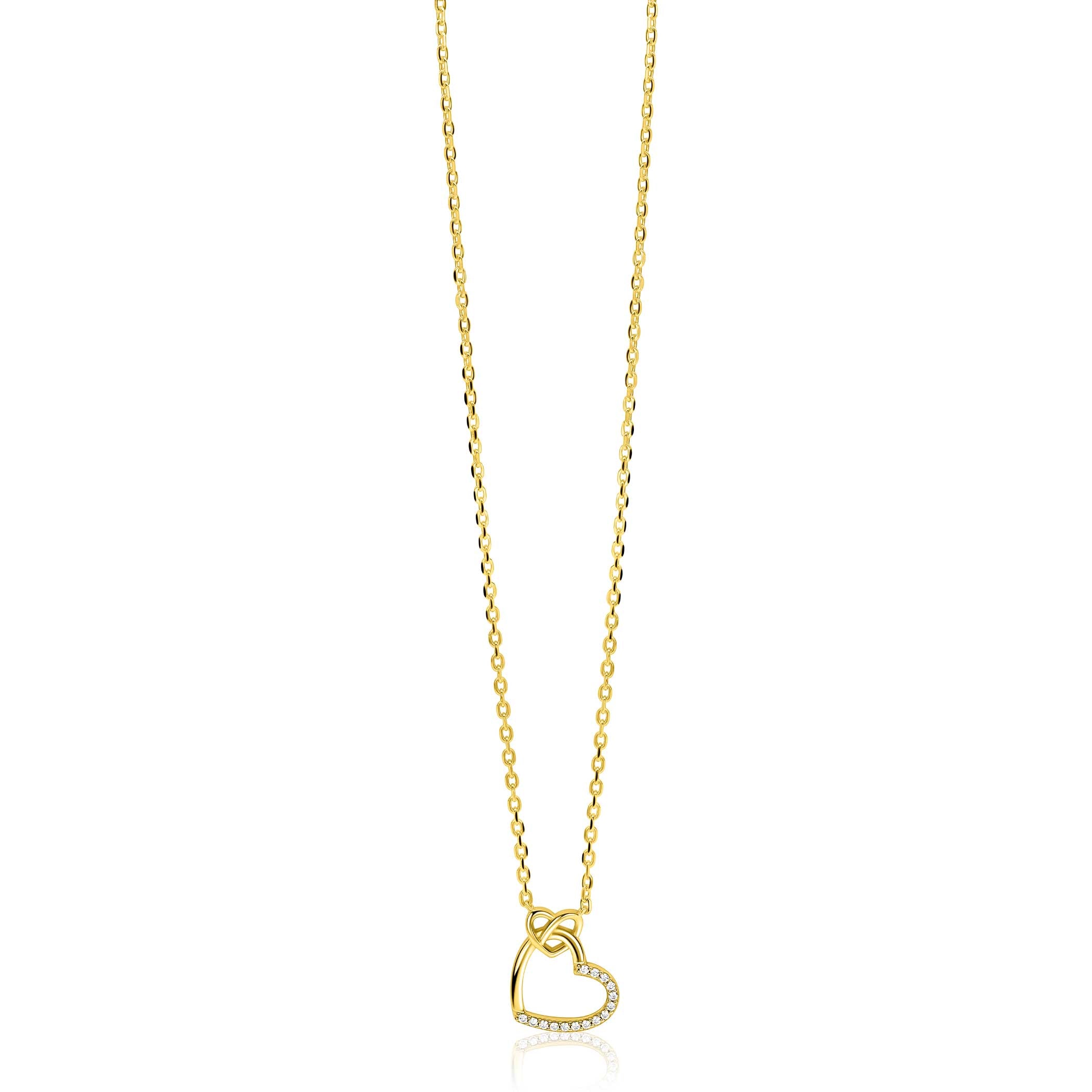 ZINZI Verguld Zilveren Ketting met Hartjes en Witte Zirkonia - ZIC2874Y