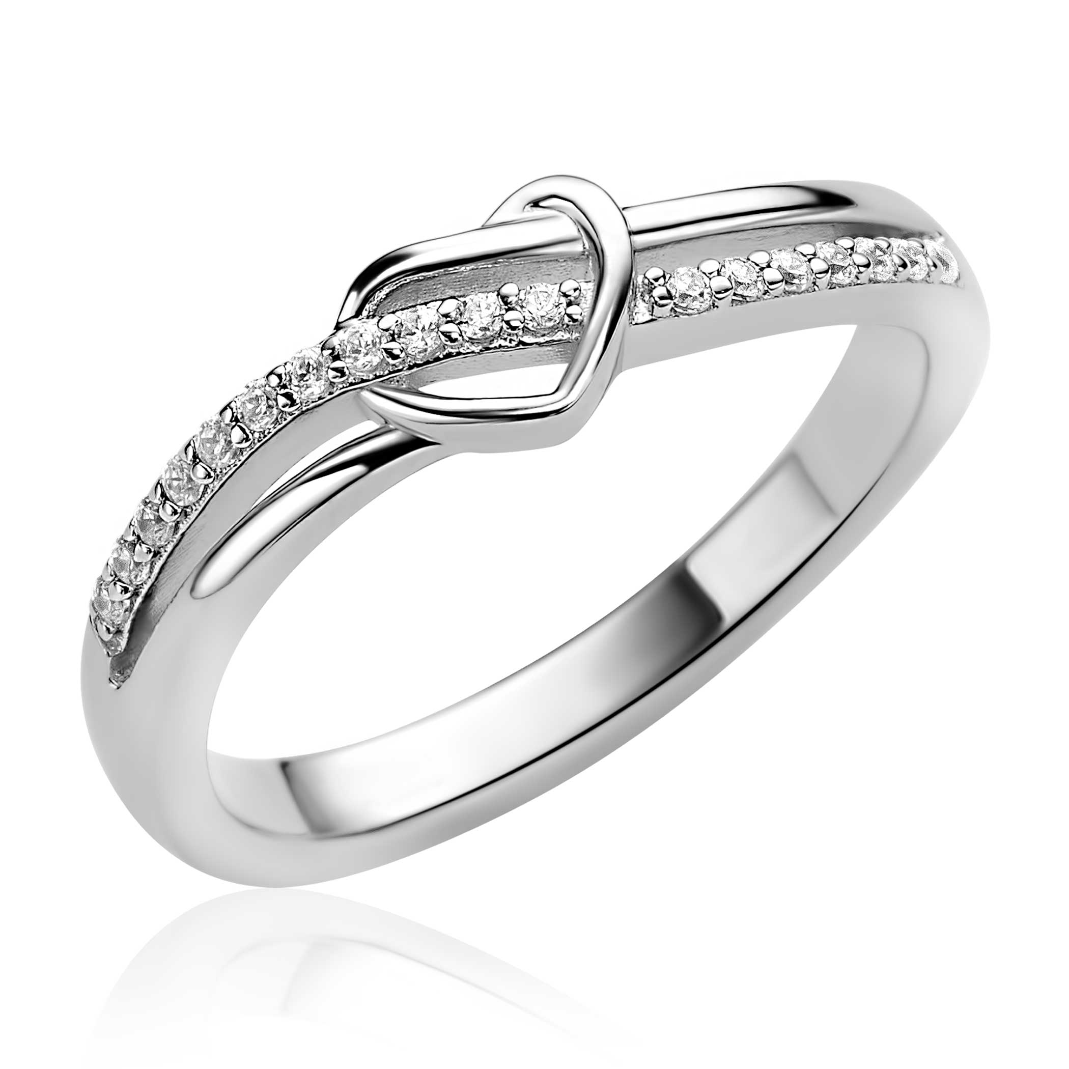 ZINZI Zilveren Cross-over Ring met Hart en Witte Zirkonia - ZIR2874