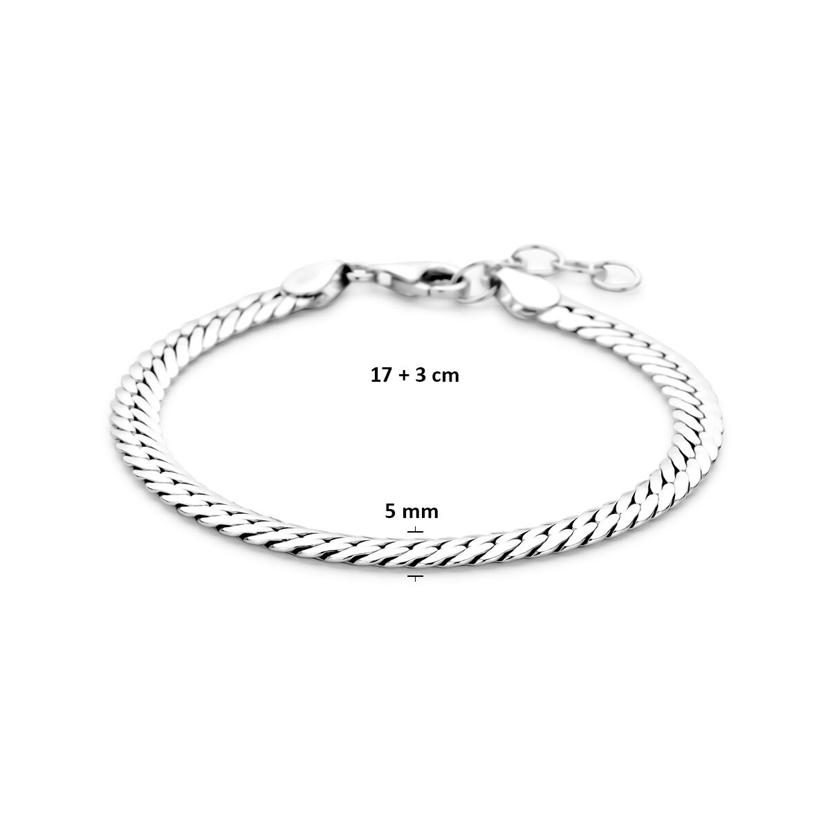 Armband gourmette 5 mm 17 + 3 cm zilver gerhodineerd