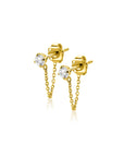 ZINZI Gold 14 krt gouden oorstekers met ketting en ronde witte zirkonia 12mm ZGO552 - PansiteNederland.nl