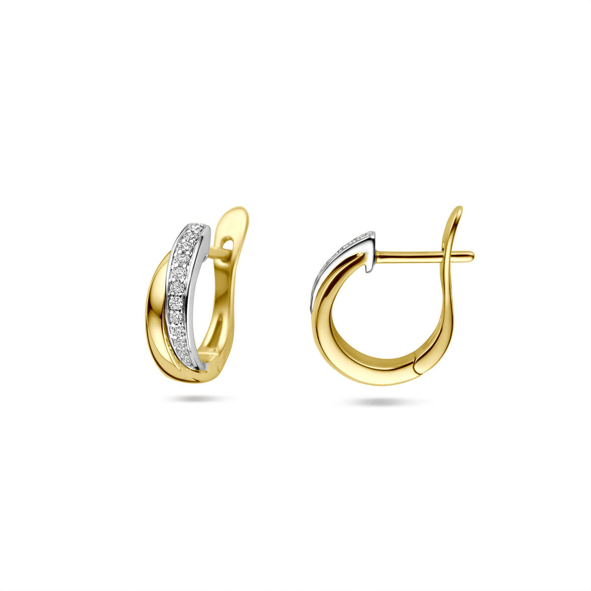 14K bicolor gouden geel/wit klapoorringen diamant 0.14ct 2x 0.07ct h si 14,5 mm - 4209100